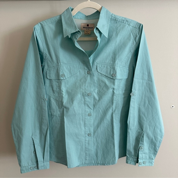 Woolrich Tops - Woolrich Women's Vented Roll Tab Sleeve Aqua Button-Up 3x DRY Shirt - S